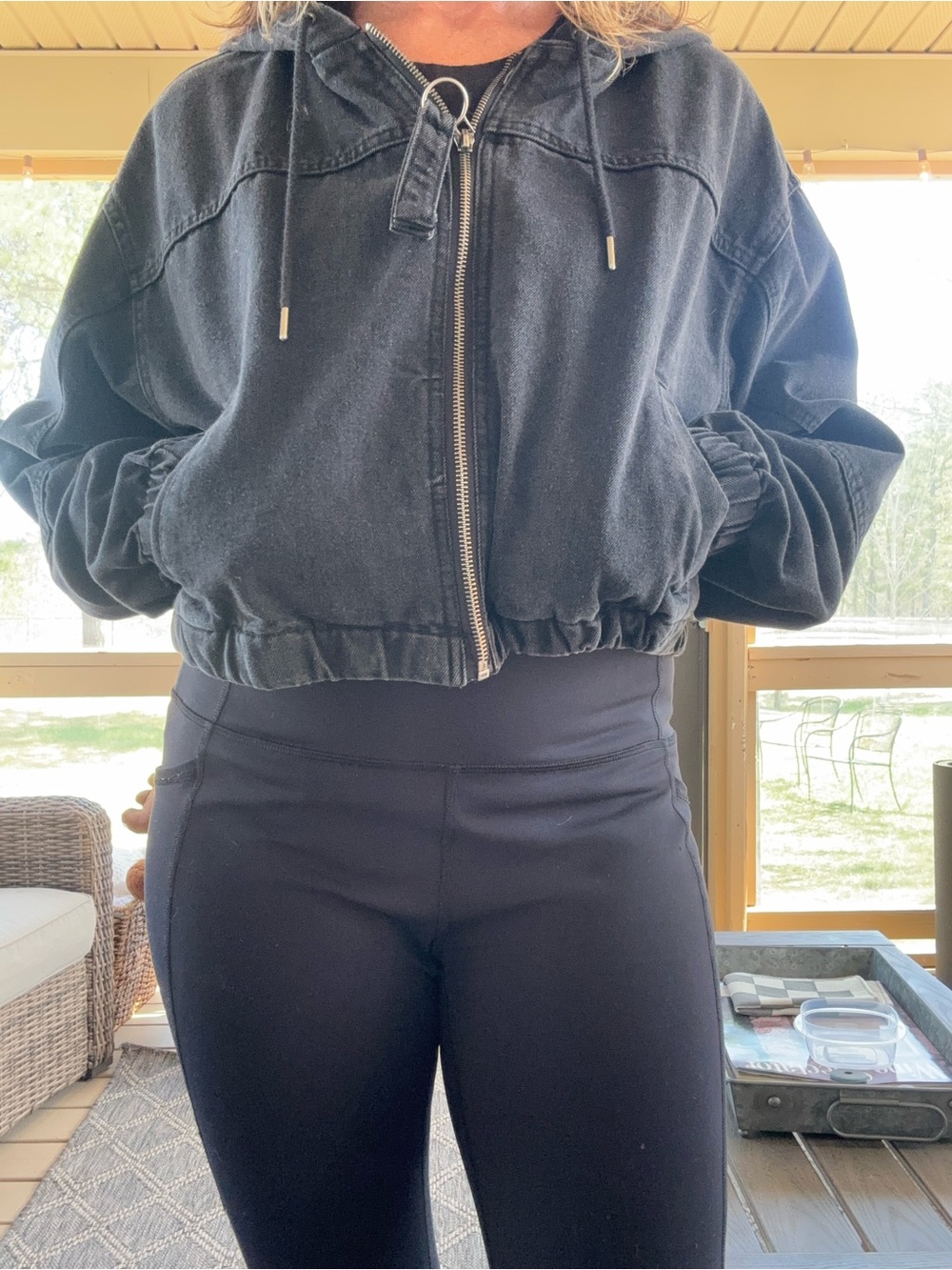 Stoosh Vintage Denim Black Hooded Zip-Up Jacket XL - Picture 9 of 9